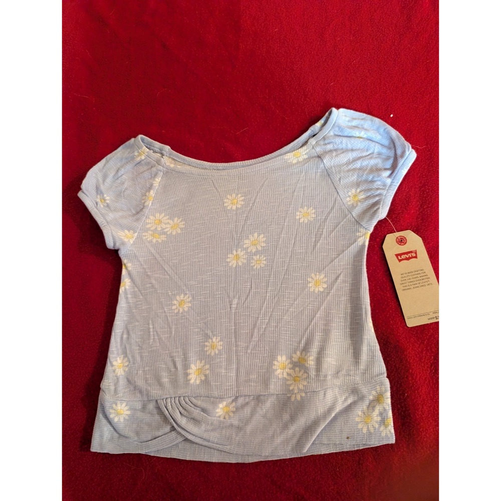 Levi's Girls Light Blue Daisy Print Top Short Sleeve Floral T-Shirt Size 6 NEW